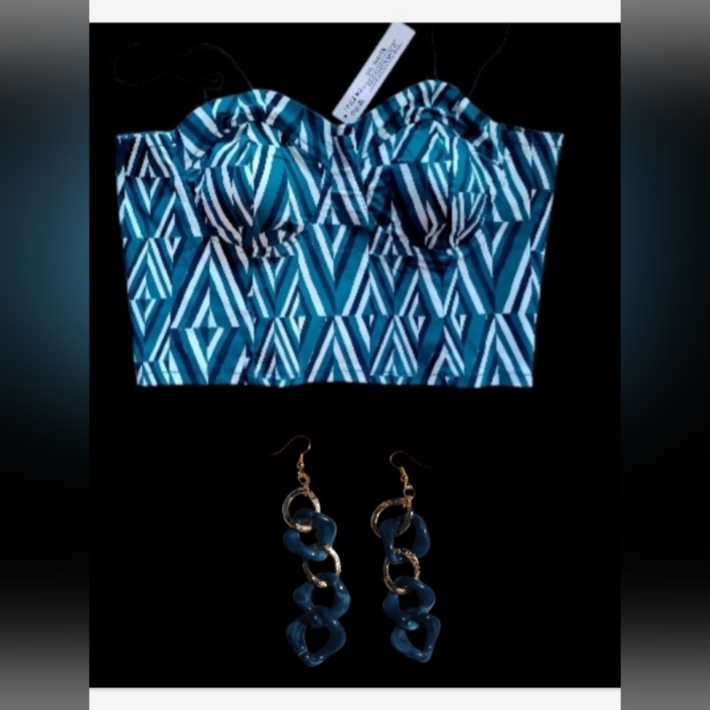 Abstract print bustier crop top and earrings set New 3xl